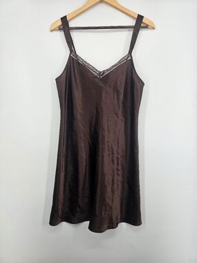 Vintage Y2K Morgan Taylor Brown Lace Slip Dress Chemise Nightgown M